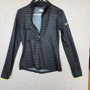 Nike Pullover Size M Medium Black w Gray Stripe & Yellow Accent Quarter Zip
